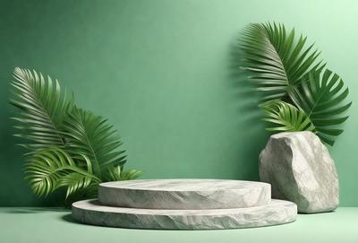 The primary subject of the image is a large stone table, which is placed on a green surface. The table is surrounded by several large rocks, creating a unique and natural setting. The visual style of the image is a photo, capturing the intricate details of the stone table and the surrounding rocks. The colors and mood of the image are predominantly green, with the green surface and the natural elements creating a serene and calming atmosphere.
